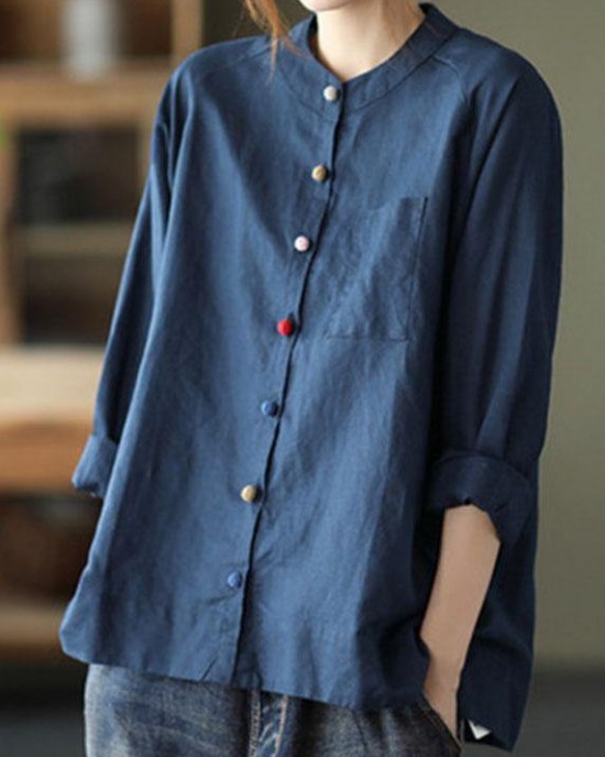 Modern White Loose Patchwork Pockets Fall Long Sleeve Blouse Top Modern White Loose Patchwork Pockets Fall Long Sleeve Blouse Top