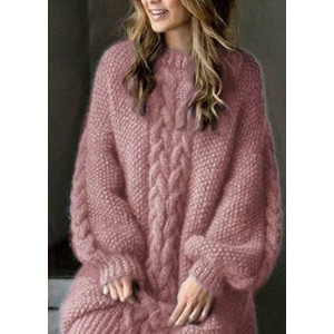 Classy pink thick Knit Sweater Dress Winter