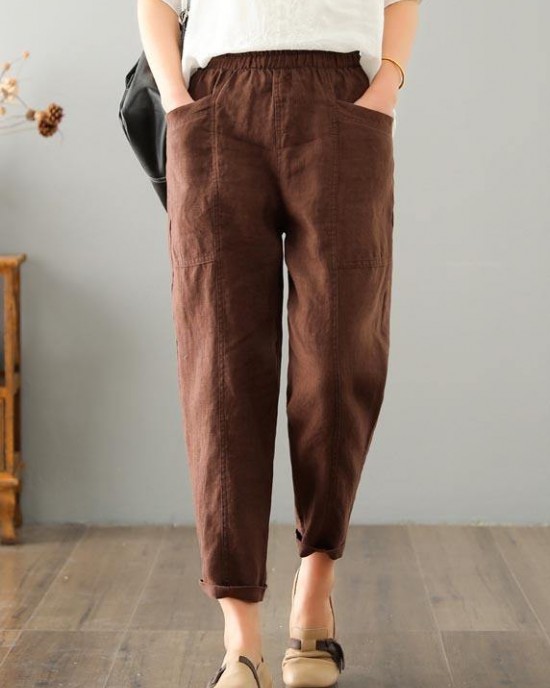 Women Chocolate Cotton Linen Summer Pants Women Chocolate Cotton Linen Summer Pants