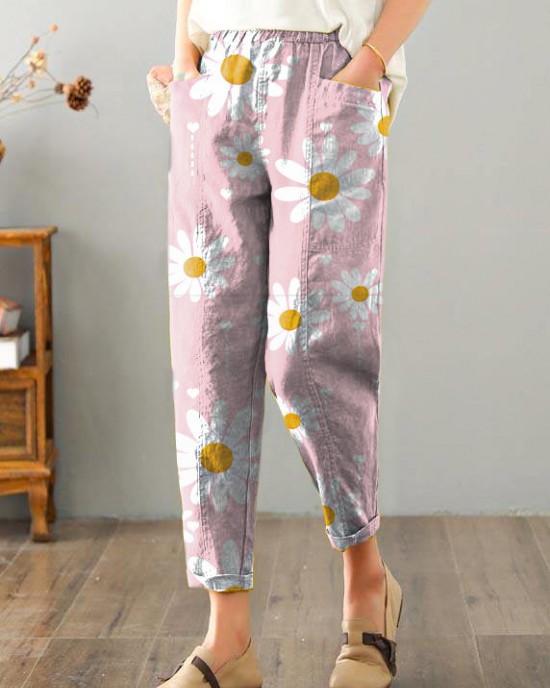 Natural Yellow Pockets Cotton Linen Pants Summer Natural Yellow Pockets Cotton Linen Pants Summer