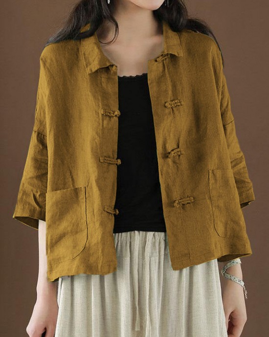 Beautiful Green Peter Pan Collar Pockets Summer Linen top Beautiful Green Peter Pan Collar Pockets Summer Linen top