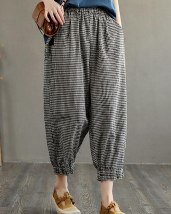 Bohemian Plaid Pockets Summer Linen Pants Bohemian Plaid Pockets Summer Linen Pants