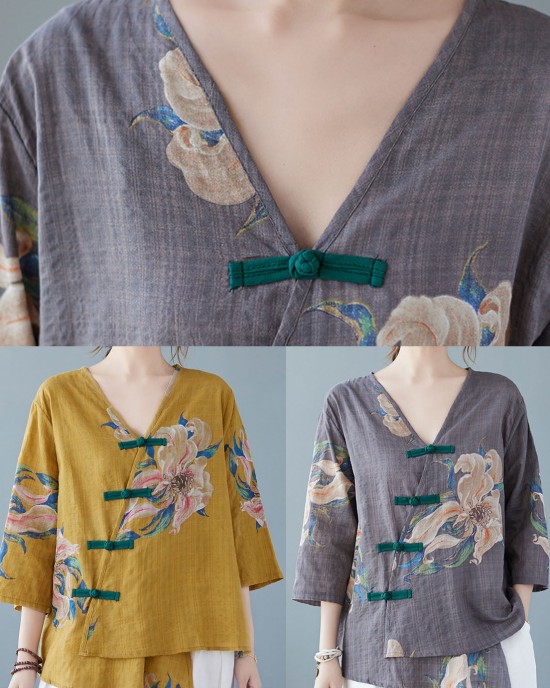 Yellow Button Shirt Tops Asymmetrical Half Sleeve Yellow Button Shirt Tops Asymmetrical Half Sleeve