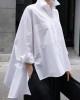 Natural White Peter Pan Collar Low High Design Button Pockets Cotton Shirts Long Sleeve Natural White Peter Pan Collar Low High Design Button Pockets Cotton Shirts Long Sleeve