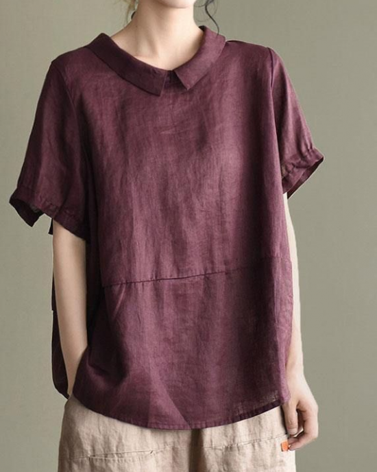 Bohemian Khaki Patchwork Turn-down Collar Summer Short Sleeve Top Bohemian Khaki Patchwork Turn-down Collar Summer Short Sleeve Top