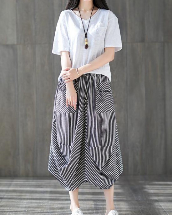 2025 new cotton linen literary striped skirt casual irregular thin section natural waist 2025 new cotton linen literary striped skirt casual irregular thin section natural waist