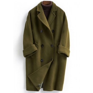 Woolen Coat trendy plus size long double breast women coats Notched