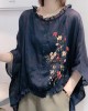 Art Navy Tops Ruffles Trim Half Sleeve Shirts Blouse Plus Size