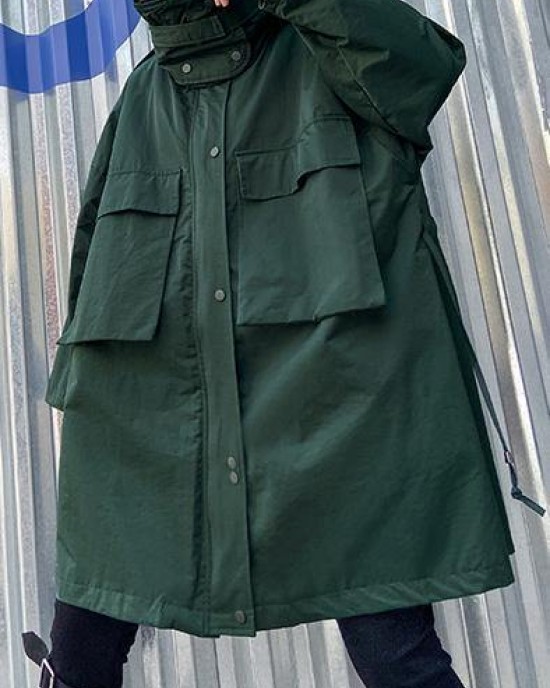 Art stand collar pockets fine clothes For Women army green Knee jackets Art stand collar pockets fine clothes For Women army green Knee jackets