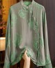 Beautiful Green Mandarin Collar Button Print Silk Shirt Top Spring Beautiful Green Mandarin Collar Button Print Silk Shirt Top Spring