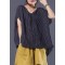 Beautiful blue striped linen clothes For Women v neck baggy summer top