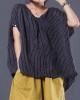 Beautiful blue striped linen clothes For Women v neck baggy summer top Beautiful blue striped linen clothes For Women v neck baggy summer top