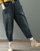Spring nine points cross pants denim harem pants female elastic waist retro loose trousers Spring nine points cross pants denim harem pants female elastic waist retro loose trousers
