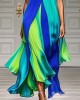 Modern Colorblock V Neck Patchwork Exra Large Hem Chiffon Beach Dress Summer Modern Colorblock V Neck Patchwork Exra Large Hem Chiffon Beach Dress Summer