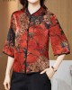Vintage Red Mandarin Collar Print Silk Shirt Tops Half Sleeve Vintage Red Mandarin Collar Print Silk Shirt Tops Half Sleeve