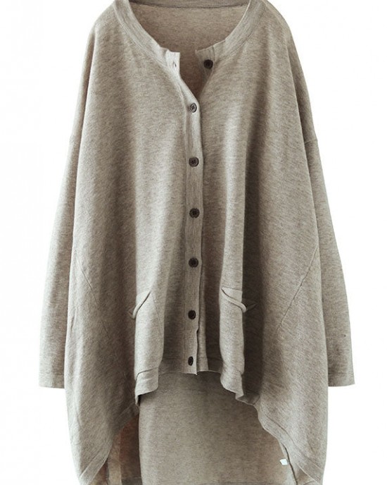 Italian Chocolate Loose Knit Button Pockets low High Design Fall Sweater Cardigans Italian Chocolate Loose Knit Button Pockets low High Design Fall Sweater Cardigans