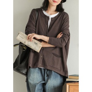 Italian Chocolate Loose Knit Button Pockets low High Design Fall Sweater Cardigans