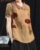 Bohemian Khaki Patchwork Turn-down Collar Summer Short Sleeve Top Bohemian Khaki Patchwork Turn-down Collar Summer Short Sleeve Top