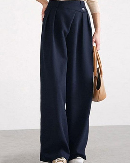 Women Casual Work Cross Button Design Wide Leg Pants Women Casual Work Cross Button Design Wide Leg Pants
