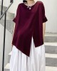 Unique black cotton clothes o neck asymmetric summer shirt Unique black cotton clothes o neck asymmetric summer shirt