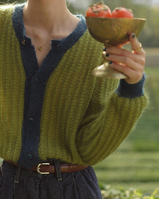 Women Green Button Patchwork Cozy Knit Top Long Sleeve Women Green Button Patchwork Cozy Knit Top Long Sleeve