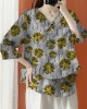 Beautiful Purple Asymmetrical Print cotton blend Blouses Half Sleeve