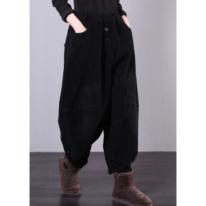 Unique black trousers oversized fall Corduroy pockets Cotton women trousers