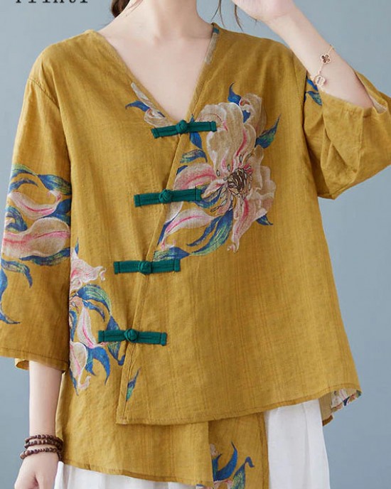 Yellow Button Shirt Tops Asymmetrical Half Sleeve Yellow Button Shirt Tops Asymmetrical Half Sleeve