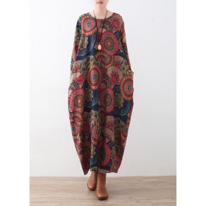vintage blue red prints sweater dresses plus size clothing sweater casual o neck winter dress