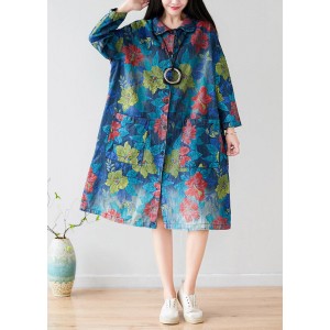 Style Green Peter Pan Collar Pockets Floral trench coats Spring