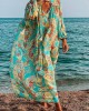 Women Green Oversized Print Cotton Loose Beach Dresses Long Sleeve Women Green Oversized Print Cotton Loose Beach Dresses Long Sleeve