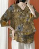 Beautiful Purple Asymmetrical Print cotton blend Blouses Half Sleeve