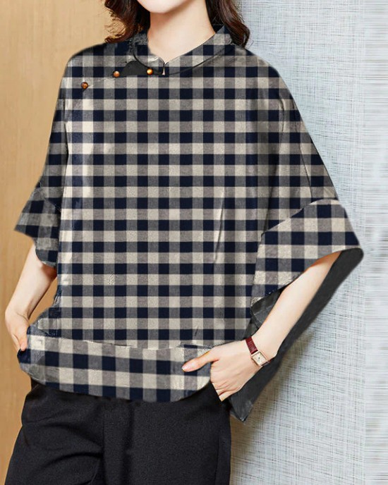 Vintage Black Mandarin Collar Asymmetrical Patchwork Jacquard Silk Shirts Batwing Sleeve Vintage Black Mandarin Collar Asymmetrical Patchwork Jacquard Silk Shirts Batwing Sleeve