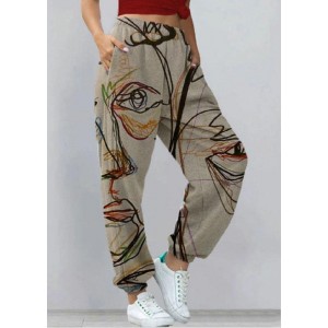 Vintage Abstract Portrait Graffiti Art Print Elastic Waist Jogging Pants
