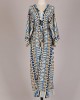 Bohemian Blue Geometric Print Long sleeve kimono robe Mid Summer Cotton