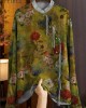 Beautiful Green Mandarin Collar Button Print Silk Shirt Top Spring Beautiful Green Mandarin Collar Button Print Silk Shirt Top Spring