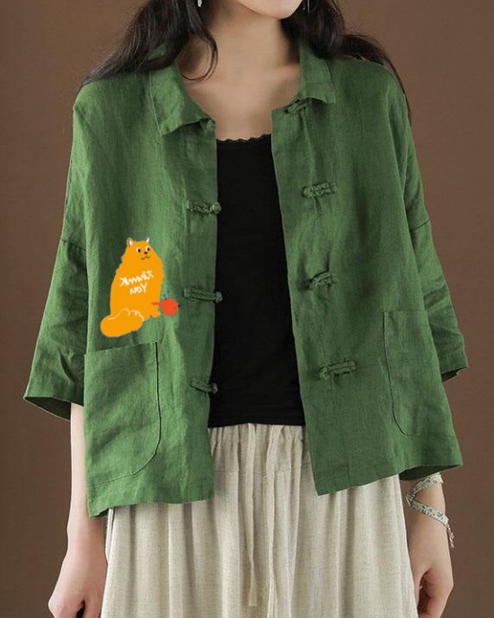 Beautiful Green Peter Pan Collar Pockets Summer Linen top Beautiful Green Peter Pan Collar Pockets Summer Linen top