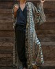 Bohemian Blue Geometric Print Long sleeve kimono robe Mid Summer Cotton