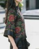 Modern black Stand Collar button print Patchwork Silk tops Spring Modern black Stand Collar button print Patchwork Silk tops Spring