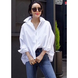 Unique White Peter Pan Collar Button Cotton Shirts Long Sleeve