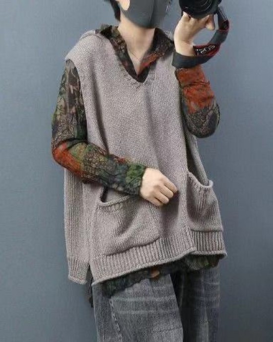 2025 New Loose Large Size Literary Hooded Knit Waistcoat Sweater Coat 2025 New Loose Large Size Literary Hooded Knit Waistcoat Sweater Coat