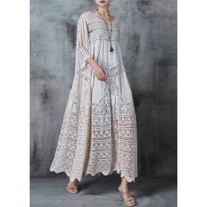 Women White Oversized Hollow Out Lace Long Dress Summer