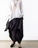 2025 early fall navy linen crop pants wide leg cotton pants asymmetric design