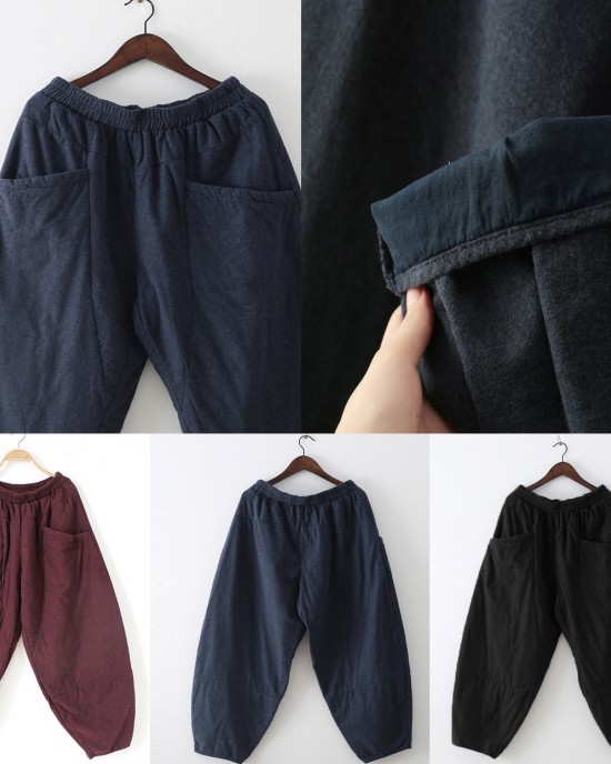 2025 winter dark blue cotton pants warm thick oversized linen pants casual cozy style 2025 winter dark blue cotton pants warm thick oversized linen pants casual cozy style
