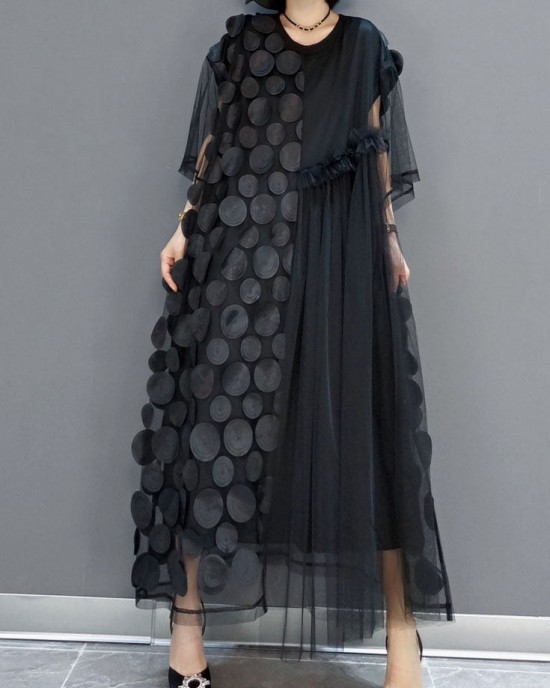 Black Tulle Party Dresses O-Neck Asymmetrical Half Sleeve Black Tulle Party Dresses O-Neck Asymmetrical Half Sleeve