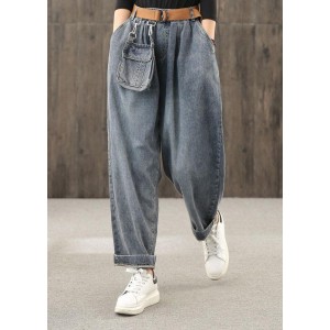 Retro denim blue autumn new trousers plus size harem pants