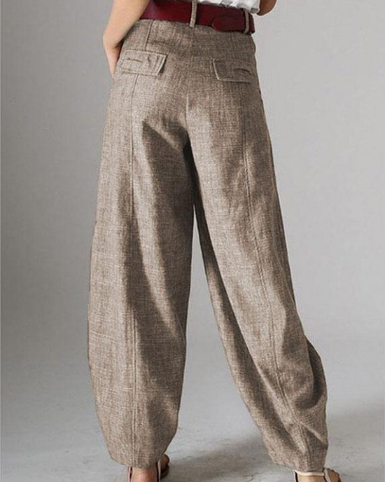Women High Waist Button Solid Color Harem Pants with Pocket Women High Waist Button Solid Color Harem Pants with Pocket