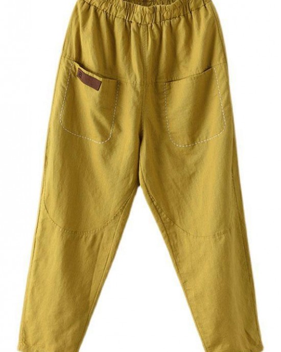 Loose Yellow Loose Casual Summer Pockets Pants Loose Yellow Loose Casual Summer Pockets Pants