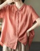 Plus Size Orange Peter Pan Collar Pockets Patchwork Ramie Cardigan Plus Size Orange Peter Pan Collar Pockets Patchwork Ramie Cardigan