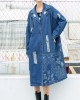 Beautiful Blue PeterPan Collar Button Pockets Print Hole Fall Long sleeve Trench Coat Beautiful Blue PeterPan Collar Button Pockets Print Hole Fall Long sleeve Trench Coat